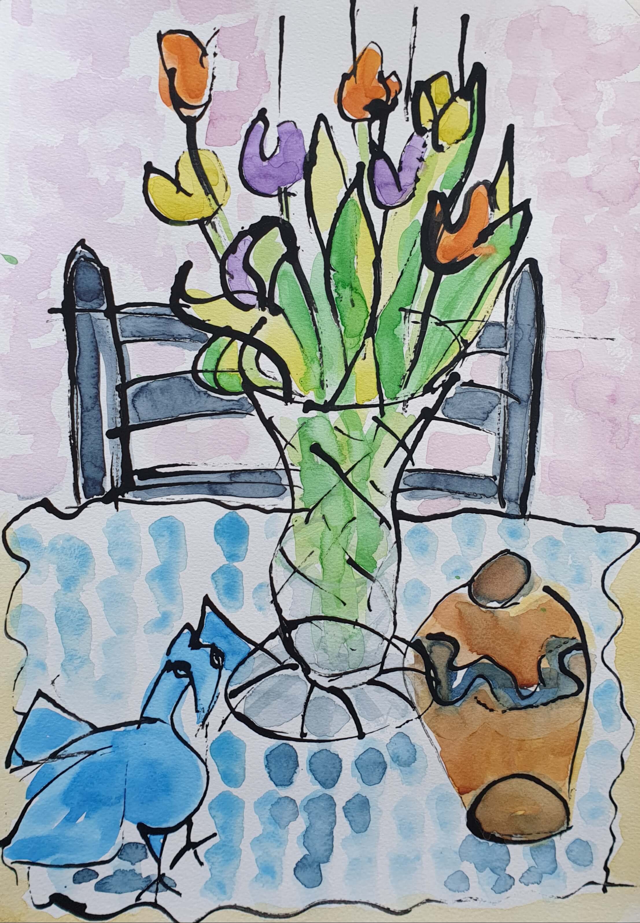 MR Bird Pot and Tulips